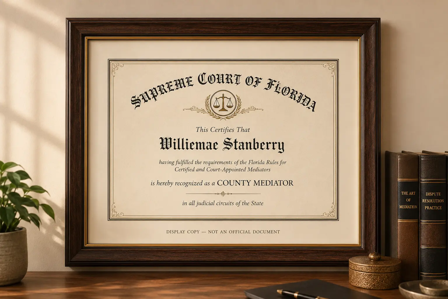 Supreme Court of Florida recognition certificate