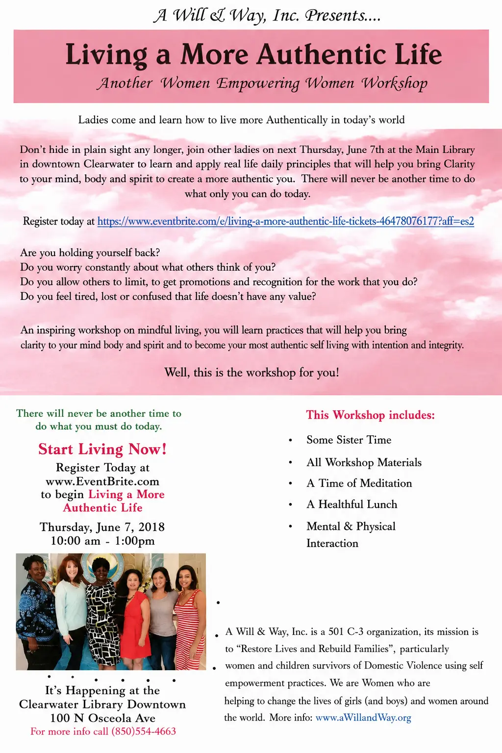 Living a More Authentic Life workshop flyer