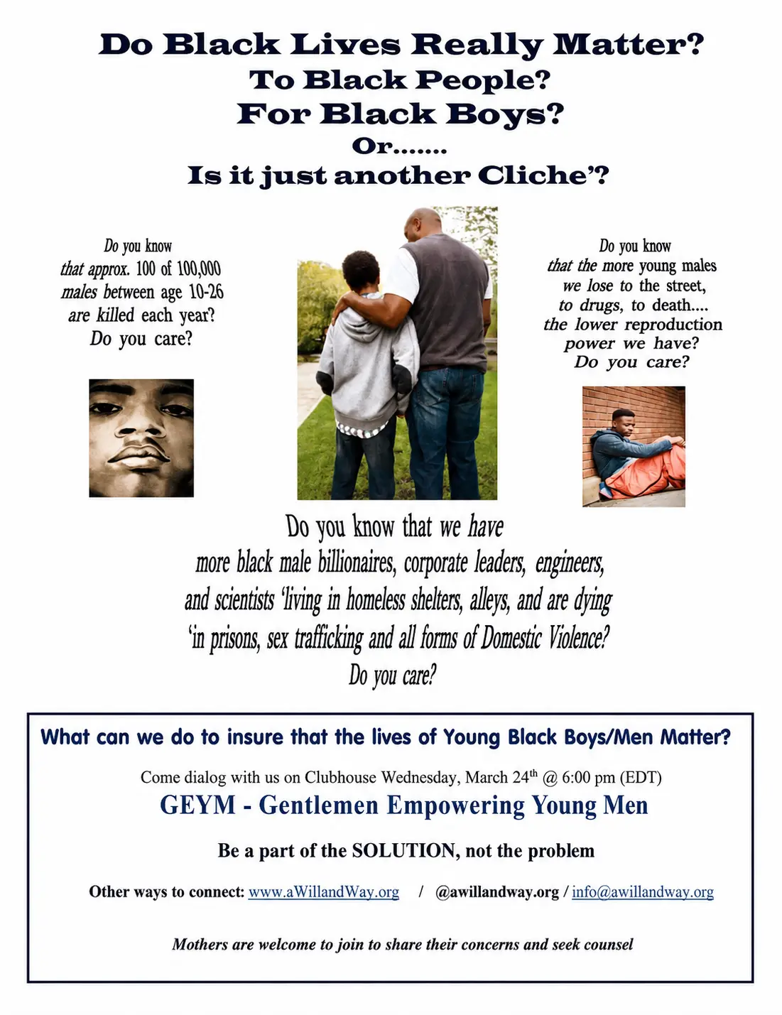 Gentlemen Empowering Young Men community dialogue flyer