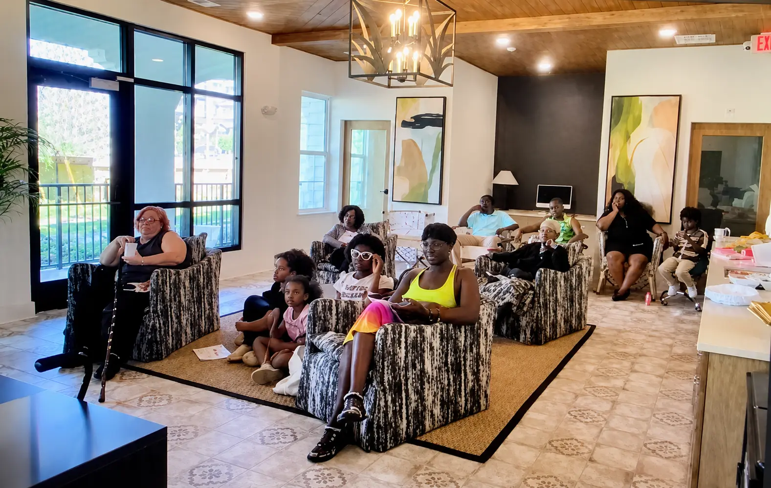 Families and community members participating in a connection session